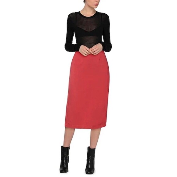 JIJIL Italian Skirt Stretchy Beaded Side Stripe Rust Orange Sz 42 EUR = S/6 US - Picture 1 of 8